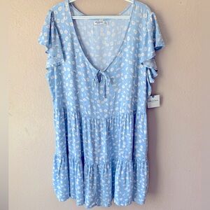 Arizona Jean Co. Light Blue Daisy Tiered Ruffle Sleeve Boho Dress Size XXL NWT